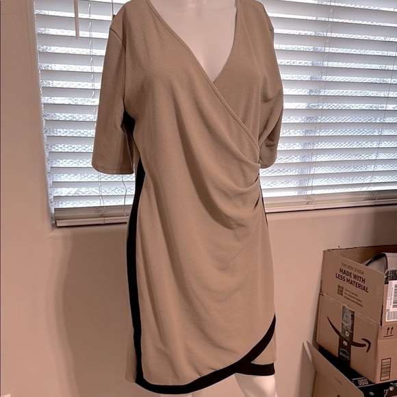 NWT Elegant Tan Wrap Dress - Picture 1 of 3